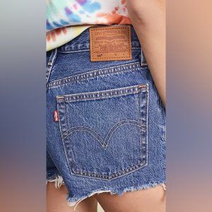 Levi’s 501 Cut Off Raw Hem Medium Wash Jean Shorts